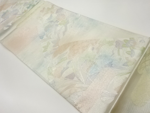 山に花々・ヱ霞・古典柄模様織出し袋帯